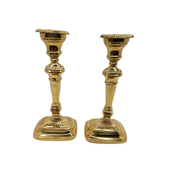 vintage pair of rare solid brass square top india style very decorative candle s - Picture 1 of 4